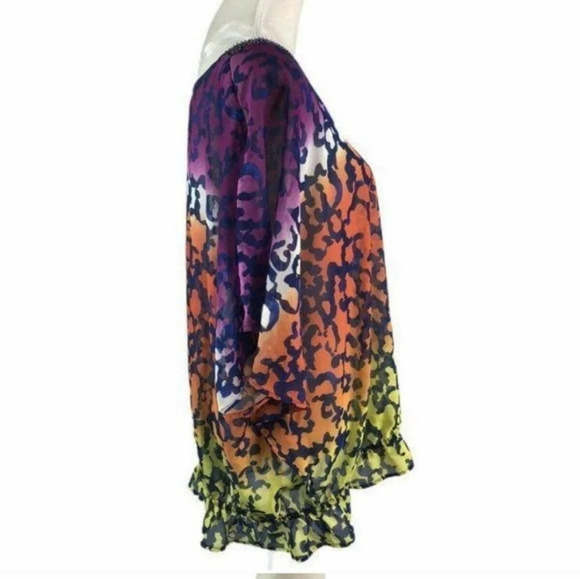 Lane Bryant ombre multi colored beaded vee neck batwing sheer top SZ 22/24 - Picture 3 of 12